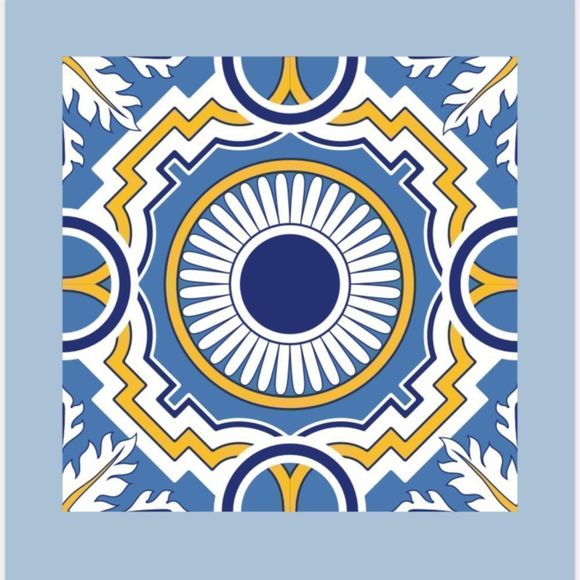 Moroccan Tribal Trendy Tile Blue yellow Poster Wall Art set of four Art Print - Picture 12 of 12